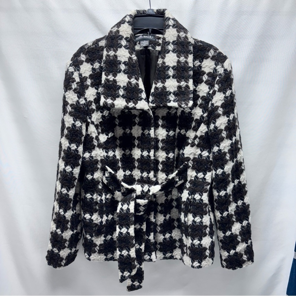 Willi Smith Vintage Women’s Houndstooth Self Belted Jacket SZ XL Black/White